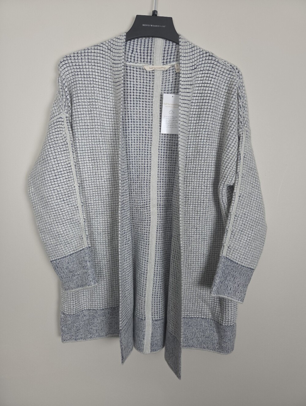 Soft Surroundings Caressa Cardi Sweater XL Gray Blue Waffle Knit Open Front